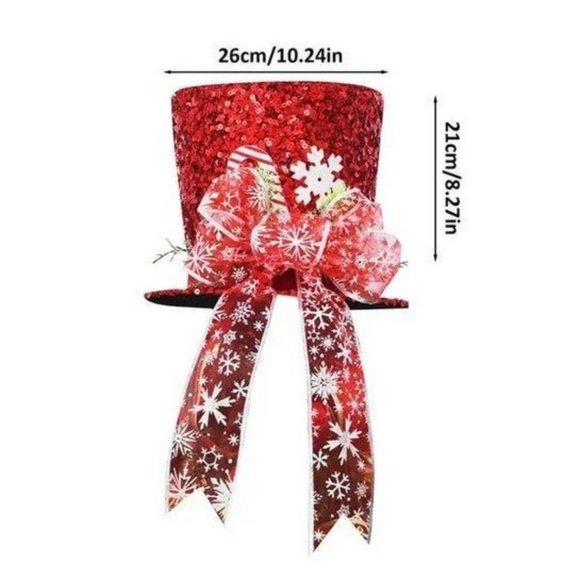 Sparkly Frosty's Christmas Tree Topper Red Sequins Top Hat - Picture 5 of 8